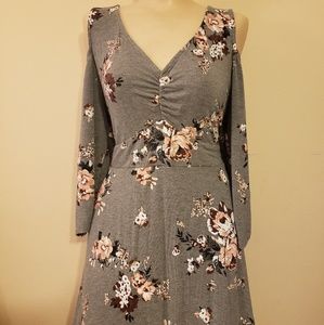 Torrid Grey&Pink Flowered Mid Sleeve Dress
